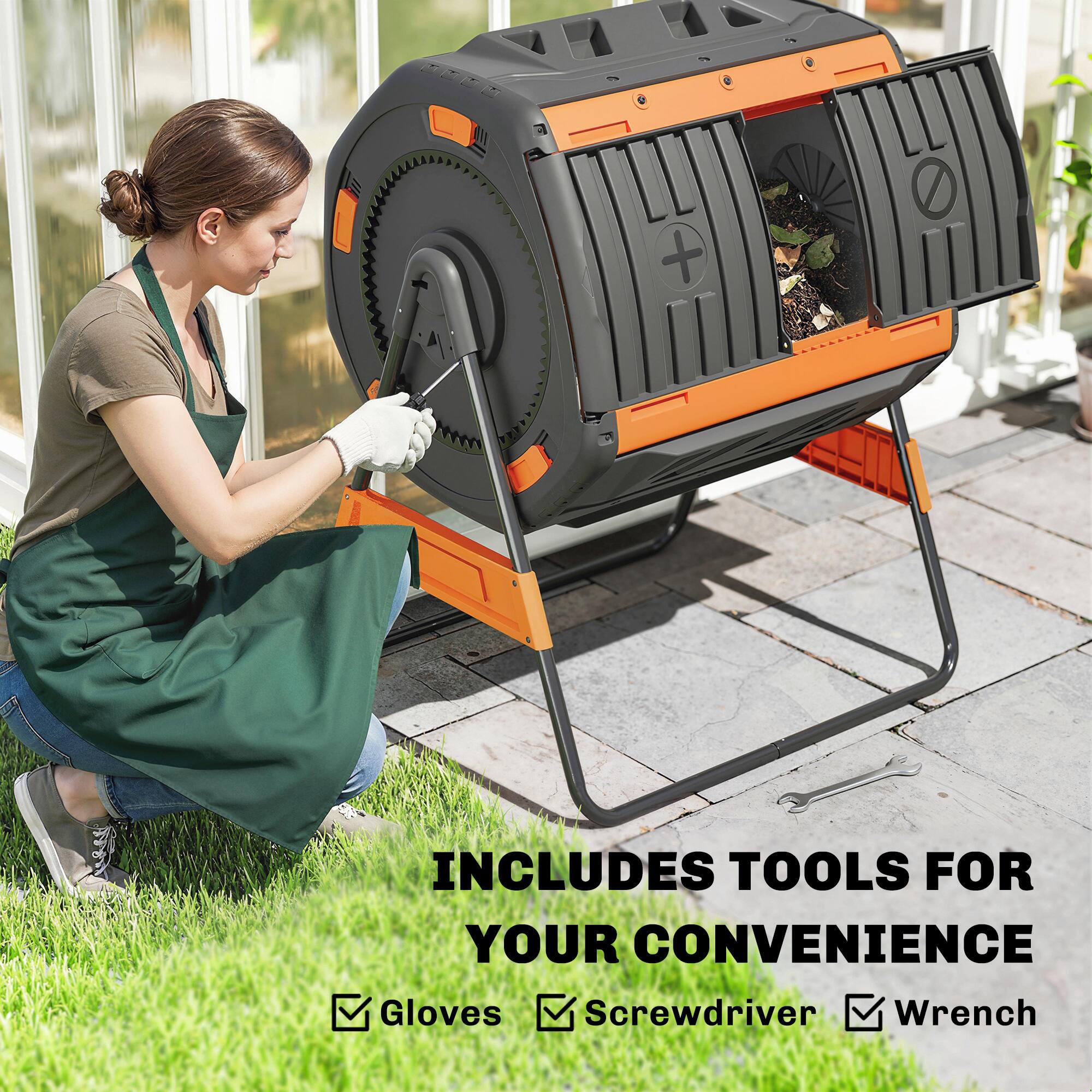 INCLUDES TOOLS FOR YOUR CONVENIENCE  
Gloves  
Screwdriver  
Wrench