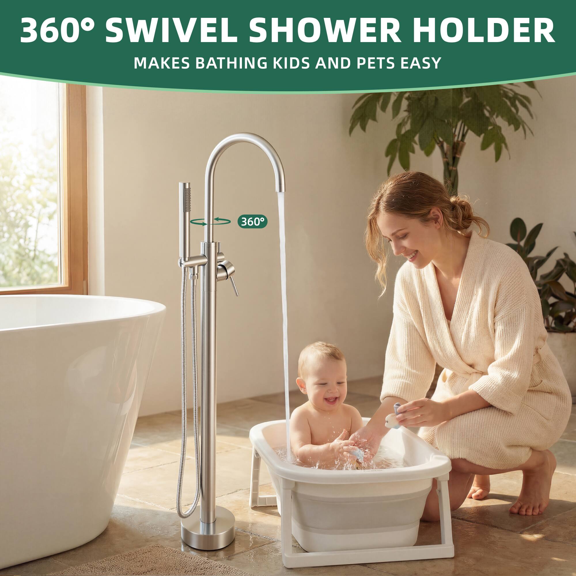 360° SWIVEL SHOWER HOLDER  
MAKES BATHING KIDS AND PETS EASY