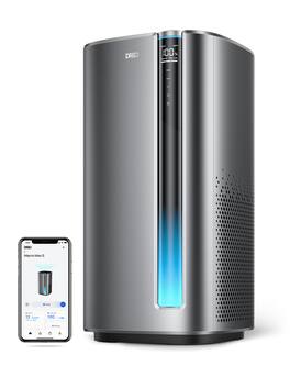 DREO - 423 sq. ft. Smart Air Purifier, HEPA Filter, Marco Max-S for Tabletop, Auto Mode, Wi-Fi Voice Control in Silver