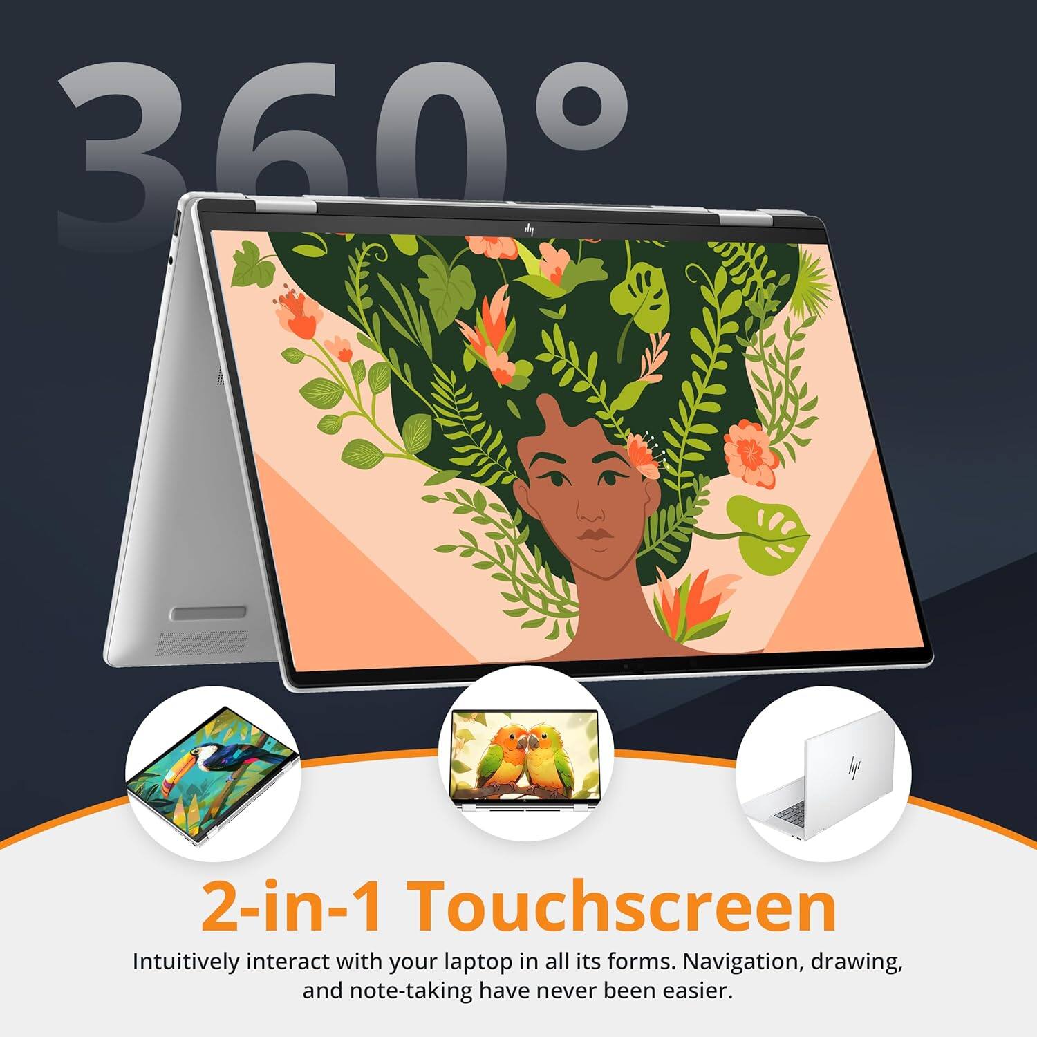 360° 2-in-1 Touchscreen Intuitively interact with your laptop in all its forms. Navigation, drawing, and note-taking have never been easier.