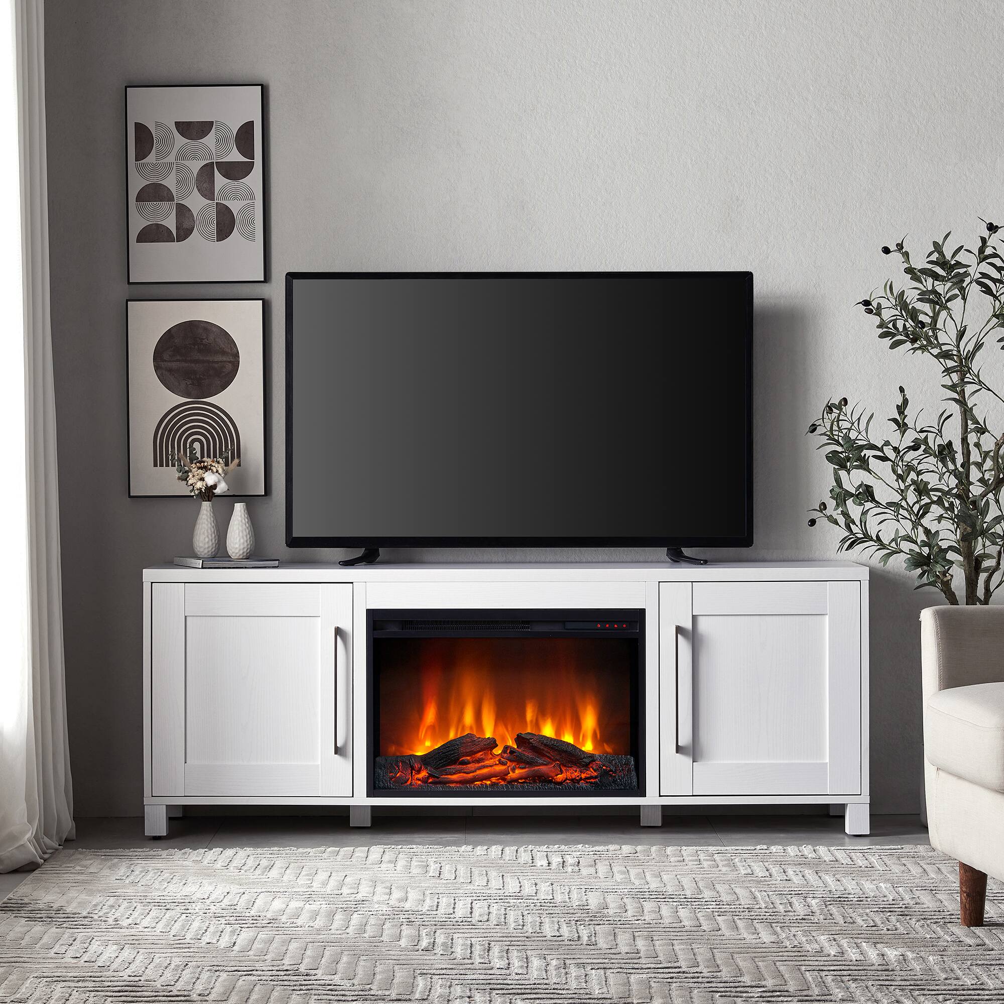 Alt View 35. Henn & Hart - Chabot Log Fireplace TV Stand for TVs up to 75" - White.