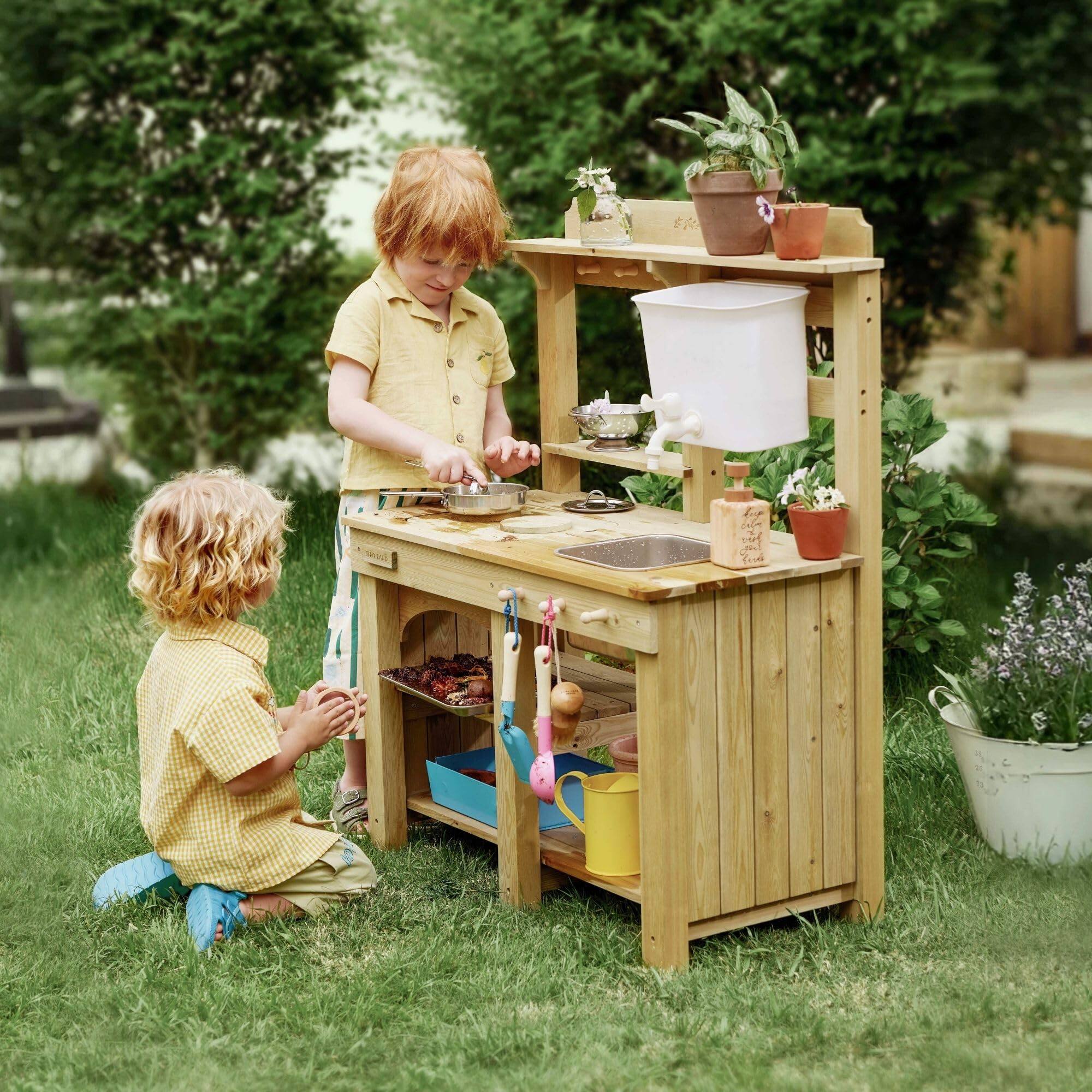 Alt View 10. Tiny Land - Mud Kitchen for Kids, Outdoor Wooden Play Kitchen with 4.5L Water Tank and Working Faucet.