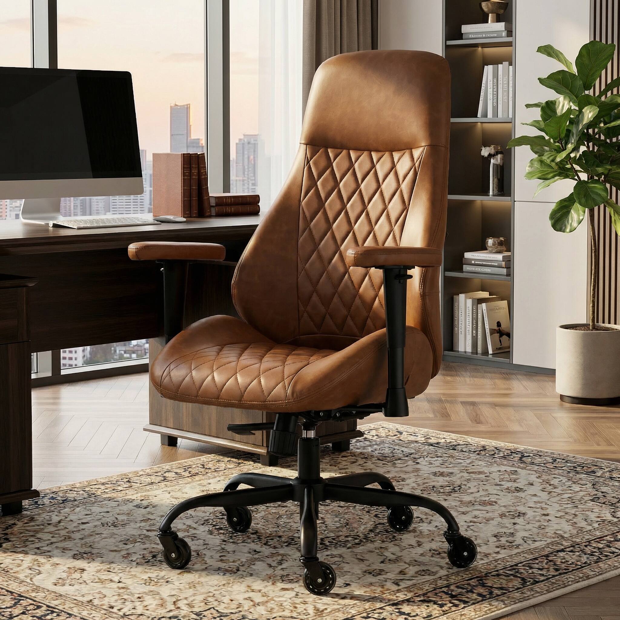Alt View 2. Forest'nSky - Ergonomic High-Back Office Chair with Lumbar Support & Adjustable Height - Executive PU Desk Chair, Brown - Brown.