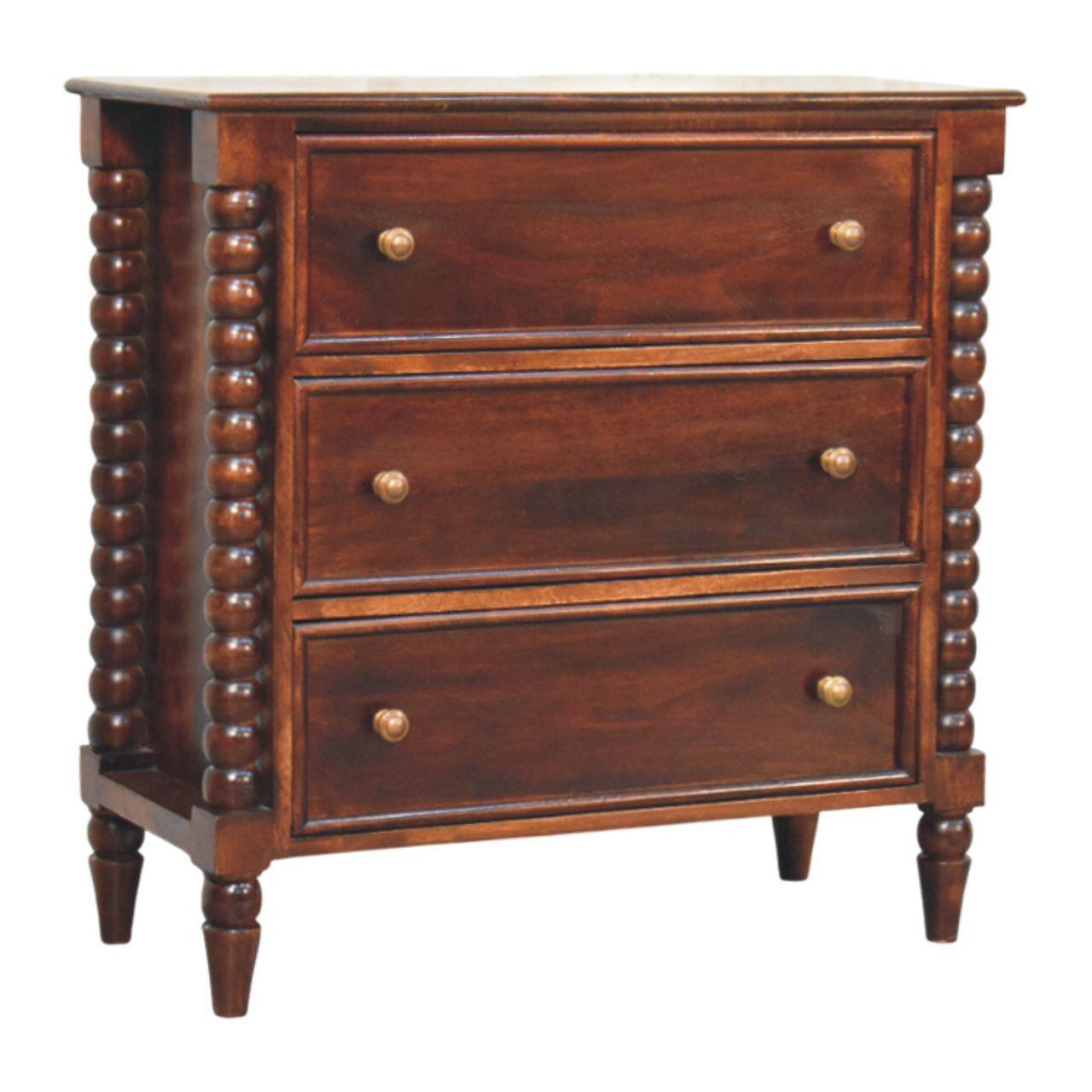Left. Artisan Furniture - Artisan Furniture Solid Wood Spindle Winewood Chest, 3 Drawer, Brown - Brown.