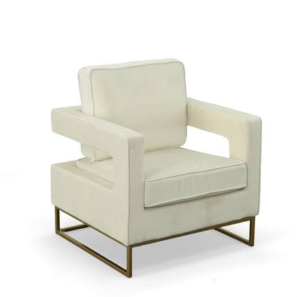 Front. Carolina Chair & Table - Adadon Velvet Upholstered Armchair - Cream - Cream, Gold.