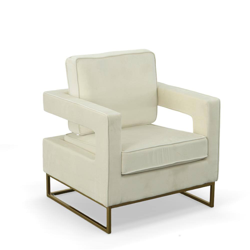 Front. Carolina Chair & Table - Adadon Velvet Upholstered Armchair - Cream - Cream, Gold.