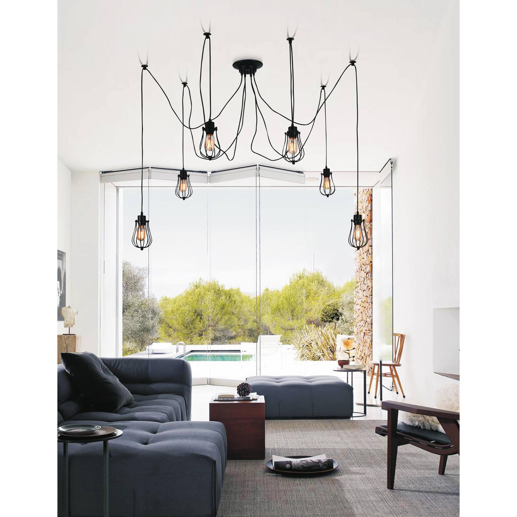 Angle. CWI Lighting - Tomaso 6 Light Multi Light Pendant With Black Finish - Black.