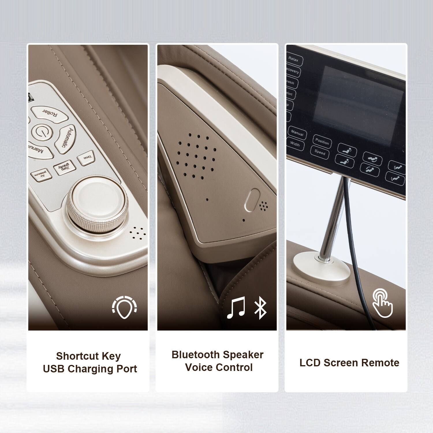 Shortcut Key USB Charging Port, Bluetooth Speaker Voice Control, LCD Screen Remote