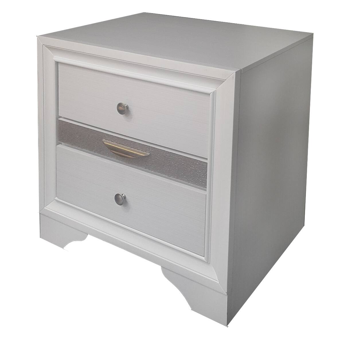 Front. Loheer - Loheer White Nightstand with Jewelry Drawer and Two Drawers for Bedroom - White.