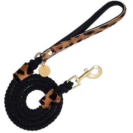 Front. PoisePup - PoisePup Pet Dog 5ft Long Leash - Leopard | Black.
