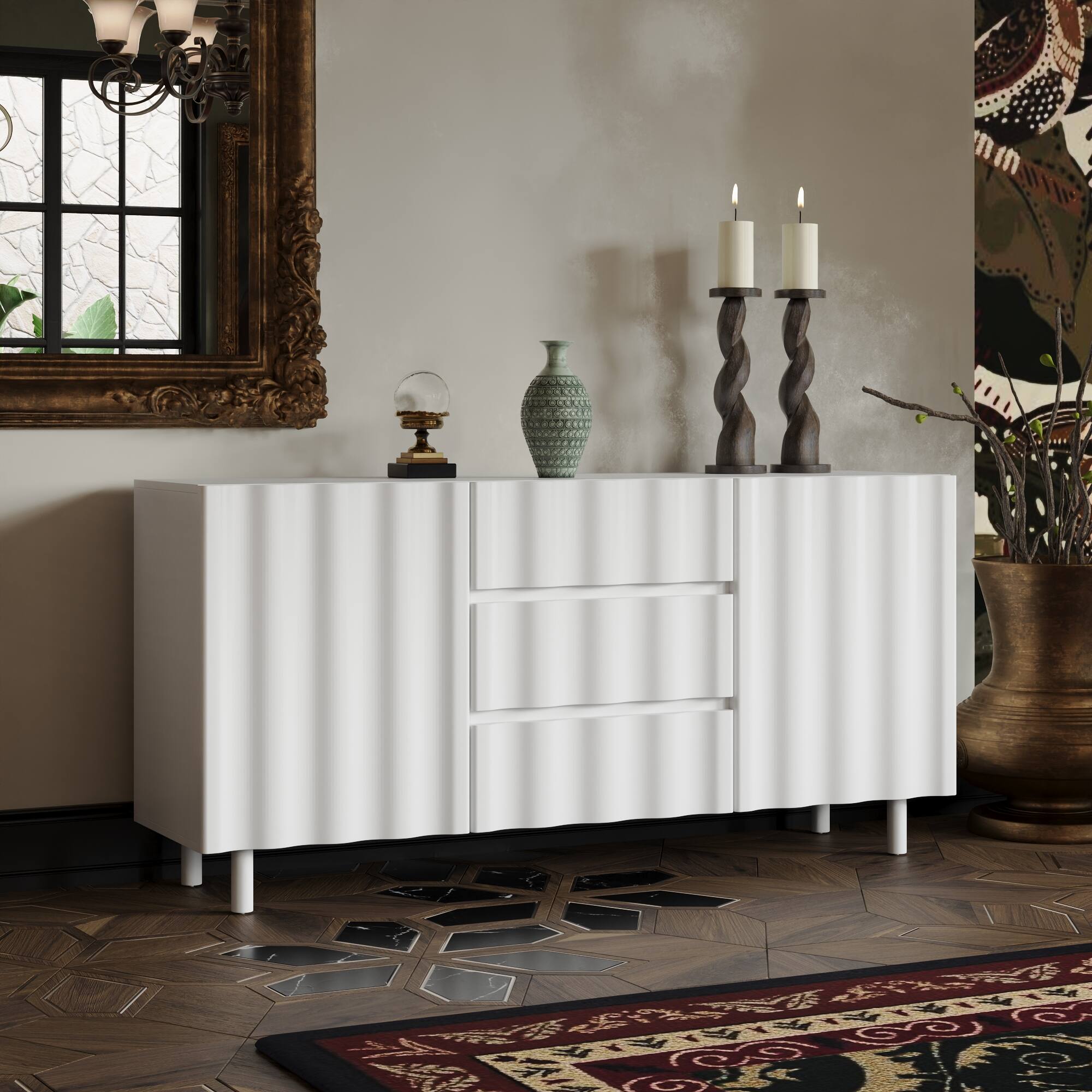 Alt View 5. Famapy - European - Style Sideboard: Stylish Storage with Anti - Tipping Safety - White.