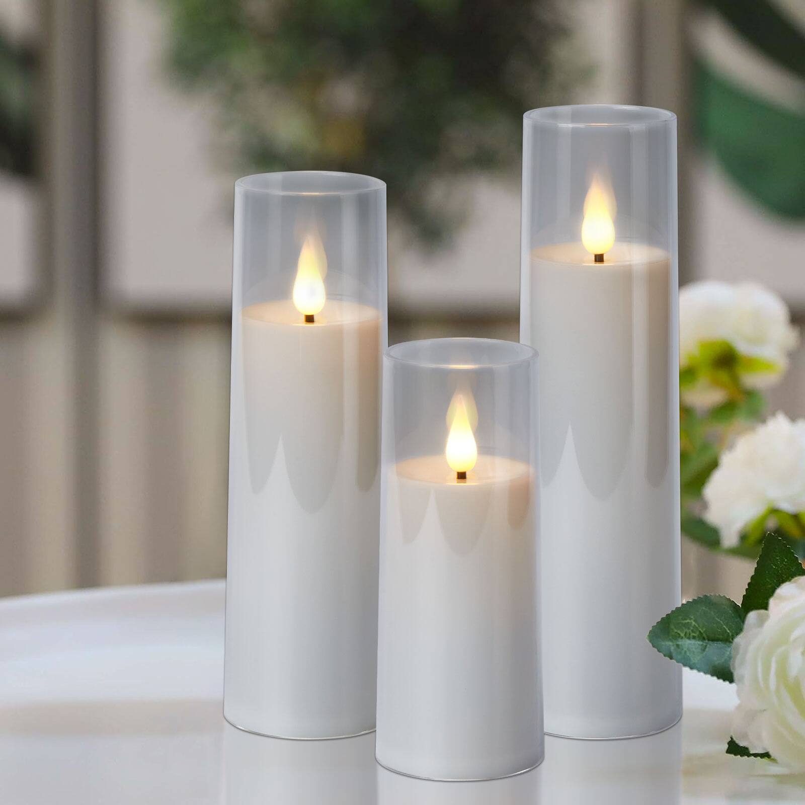 Alt View 5. IMAGE - 5 Pack 3D Wick LED Candles with Timer Flickering Flameless Candles, White - White.