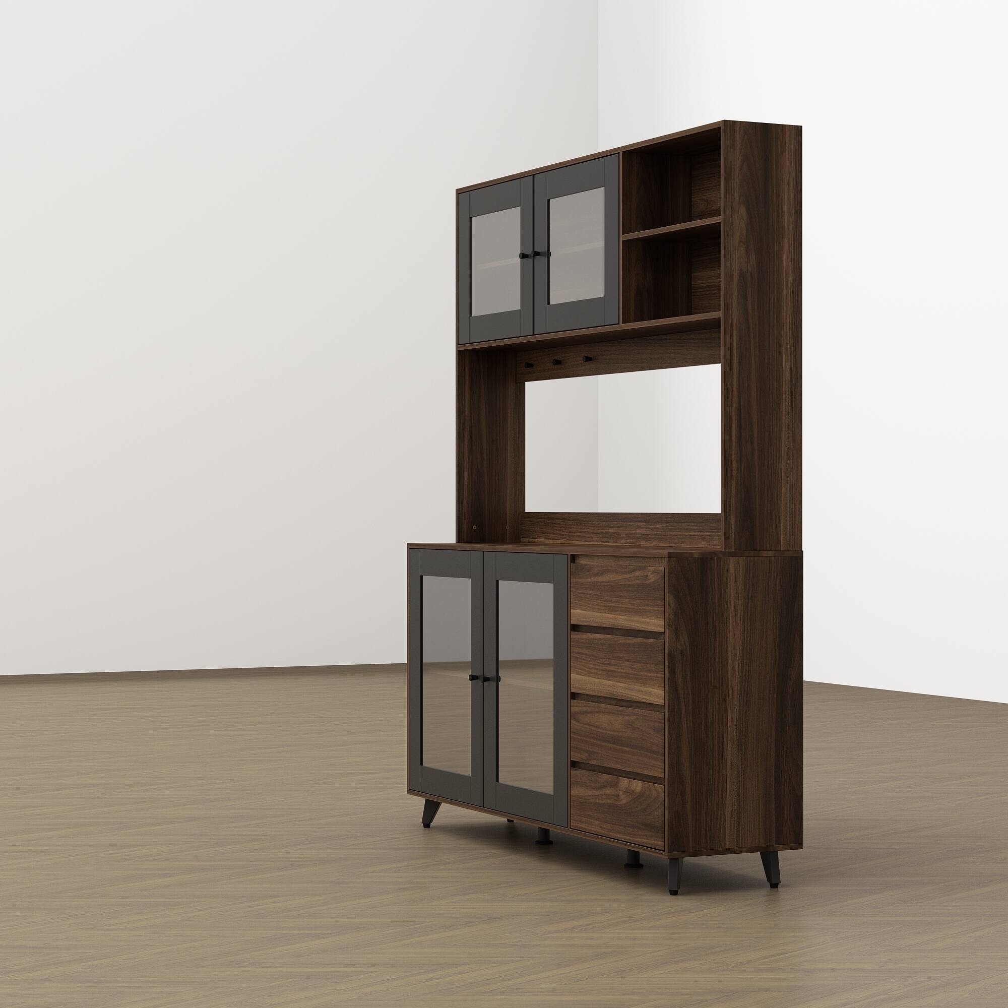Left. FUFU & GAGA - FUFU&GAGA Modern Multi - Storage Pantry Cabinet: Stylish Organizer for Kitchen & Dining - Brown.