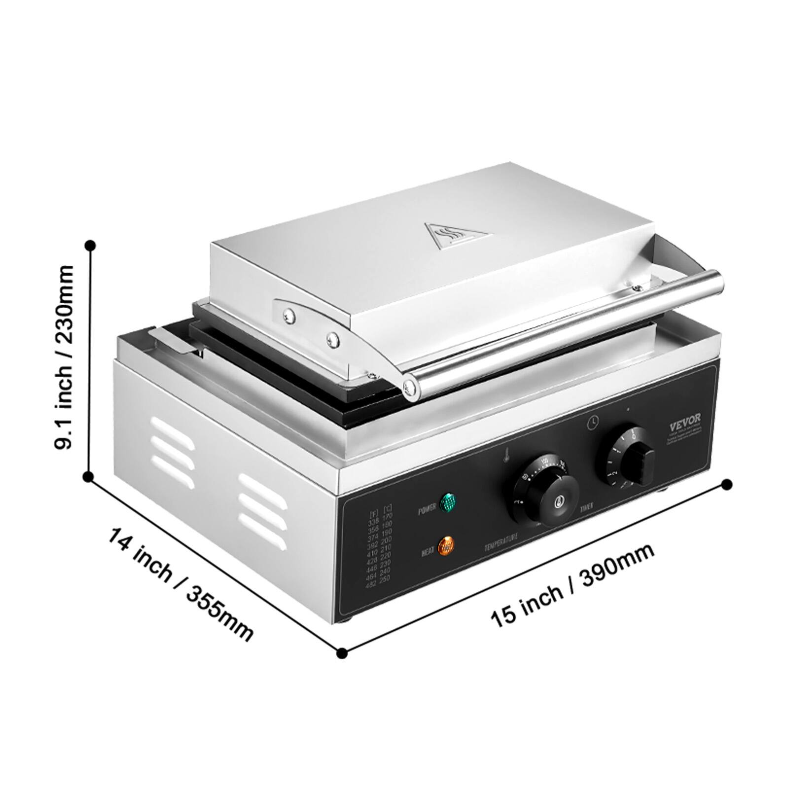 230mm / 9.1 inch

VEVOR

14 inch / 355mm

POWER
TEMPERATURE / 390mm 15 inch