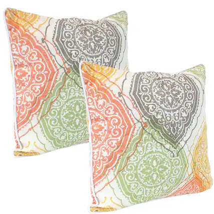 Front. Sunnydaze - Indoor and Outdoor Throw Pillow - 16 in - Muted Damask Mandalas.