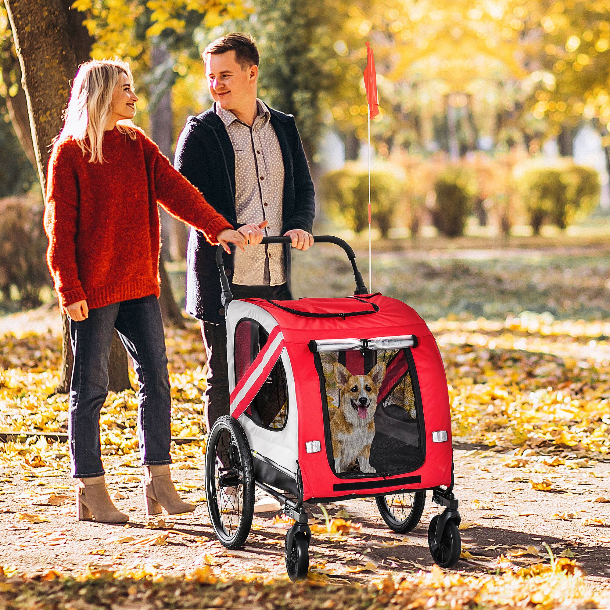 Alt View 4. TinyHomie - Aosom 2 in 1 Small Dog Bike Trailer Bicycle Stroller Red.