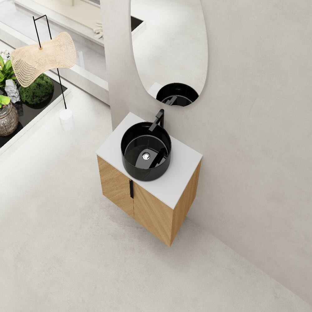 Alt View 3. Loheer - Loheer 30 inch bathroom vanity Wall Mounted Vanity with Artificial Stone Slab Light Oak - Light Oak.