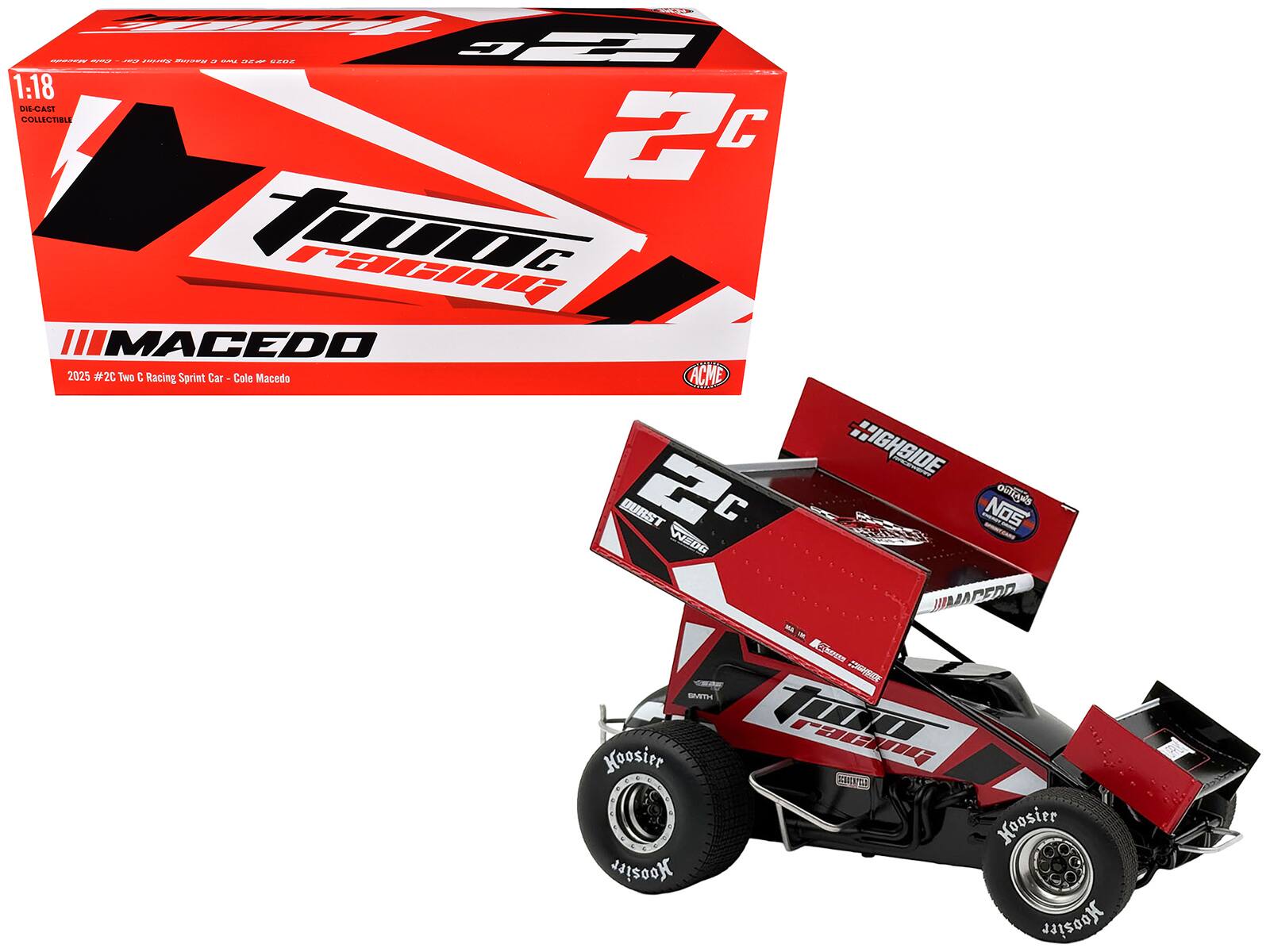 1:18 DIE-CAST COLLECTIBLE  
2025 #2C Two C Racing Sprint Car - Cole Macedo  
MACEDO  
ACME  
HIGHSIDE  
BURST  
JIMAPEDO  
NOS  
Hoosier  
SMITH  
Hoosier  
Hoosier