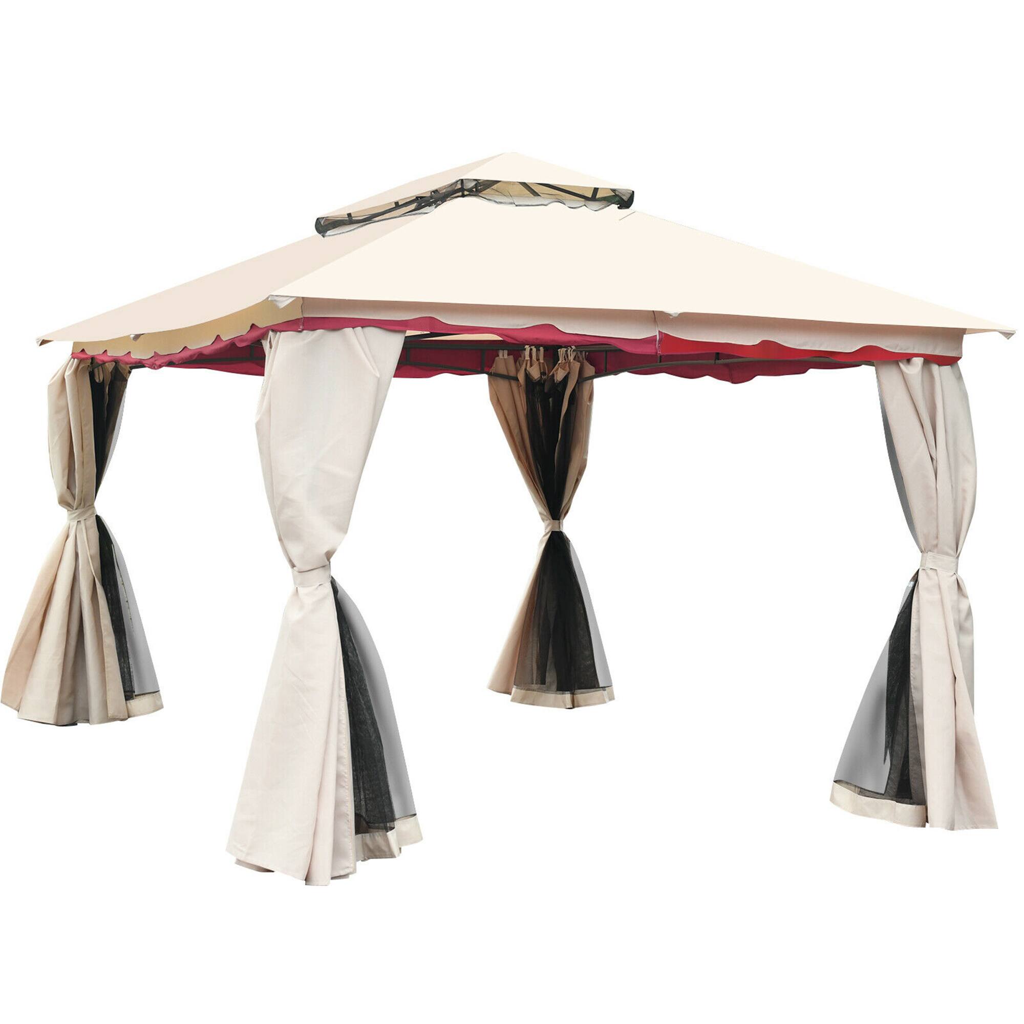 Alt View 3. Gymax - Gymax 13'x10'Outdoor Canopy Gazebo Art Steel Frame Party Patio Canopy Gazebo W/Netting - Sand color +Black.
