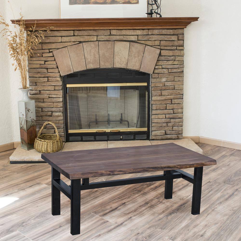 Angle. AmeriHome - Acacia Live Edge Trestle Coffee Table - Brown/Black.