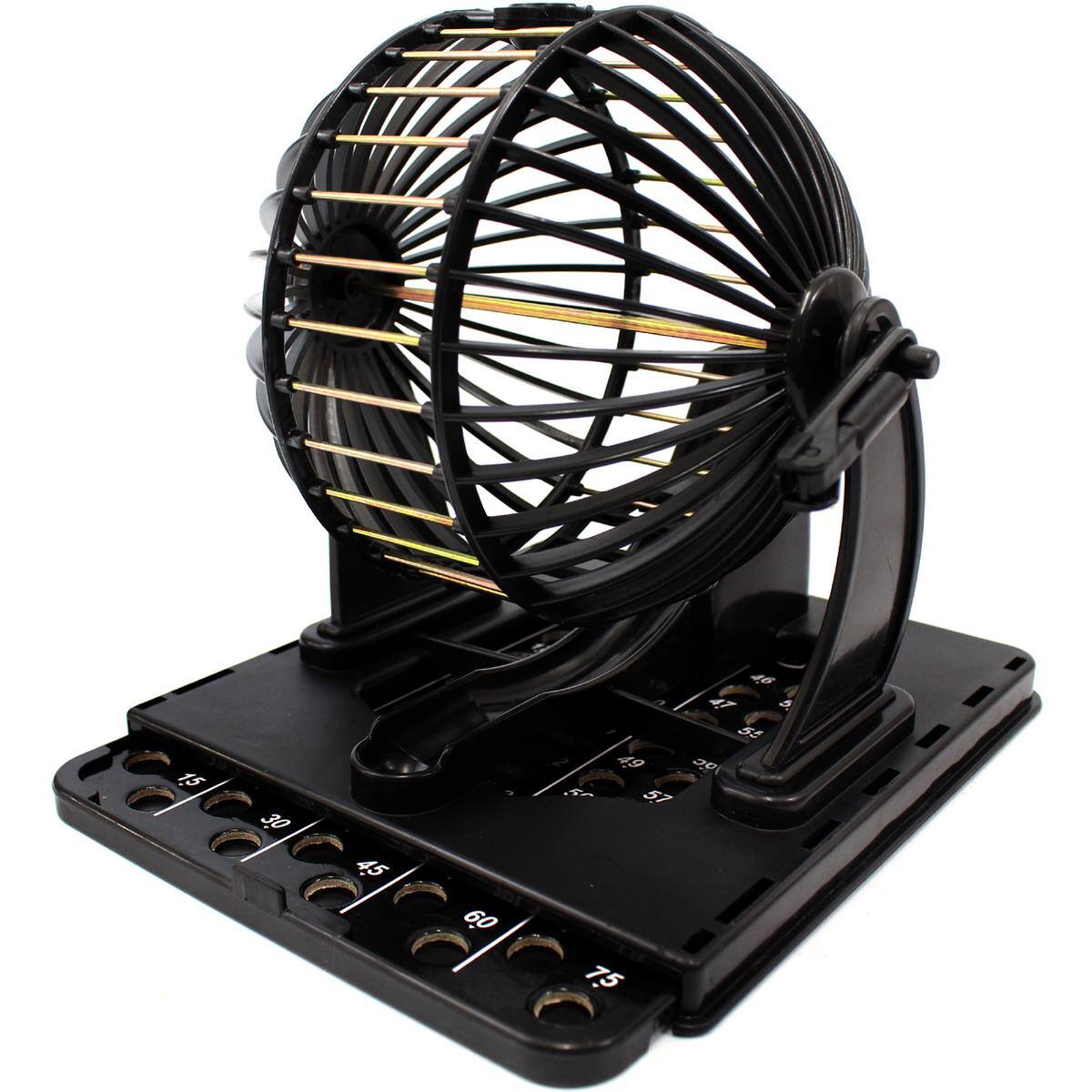 JuzToys - Bingo Game for kids, Party Game Play Includes Round Cage 75 Number Balls 20 Cards Bingo Game Set (Classic) - Black