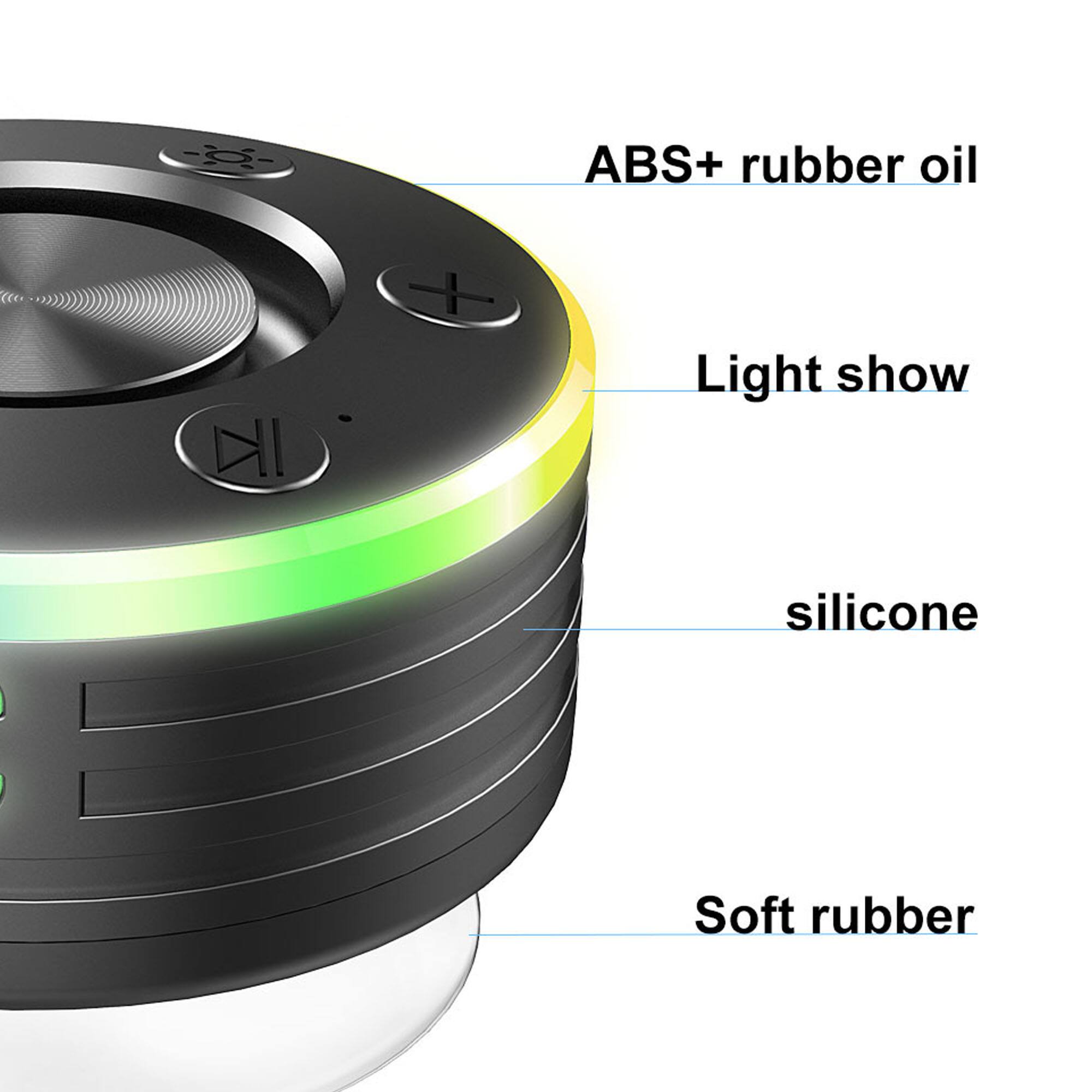 ABS+ rubber oil  
Light show  
silicone  
Soft rubber