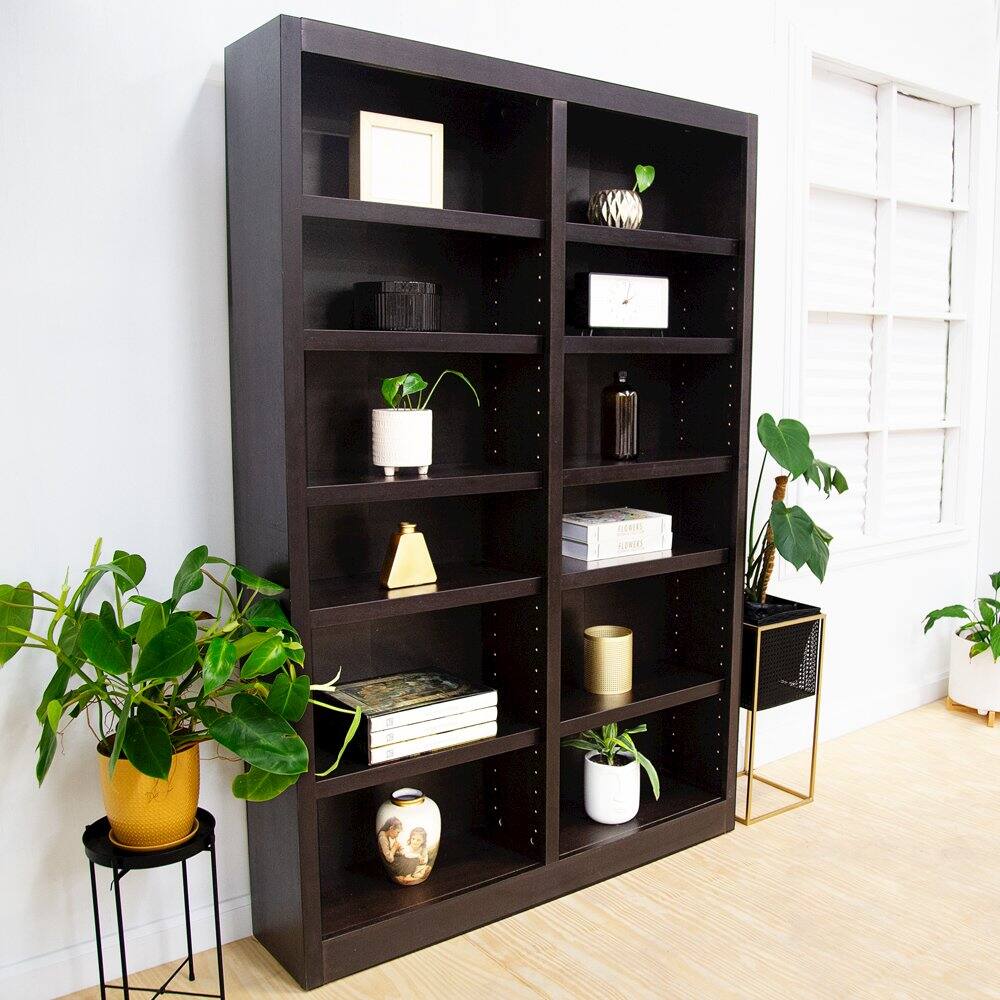 Alt View 2. Concepts in Wood - Double Wide Bookcase 12 Shelves Espresso Finish - Brown.