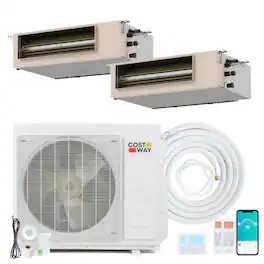 Costway - X-Pro 18000 BTU 2 Zone 12K + 12K Concealed Ducted Mini Split AC, 24 SEER2, WiFi Enabled - White