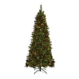 BreeBe - 7.5’ Norway Pine Christmas Tree w/450 LED, Cones and Berries - Multi