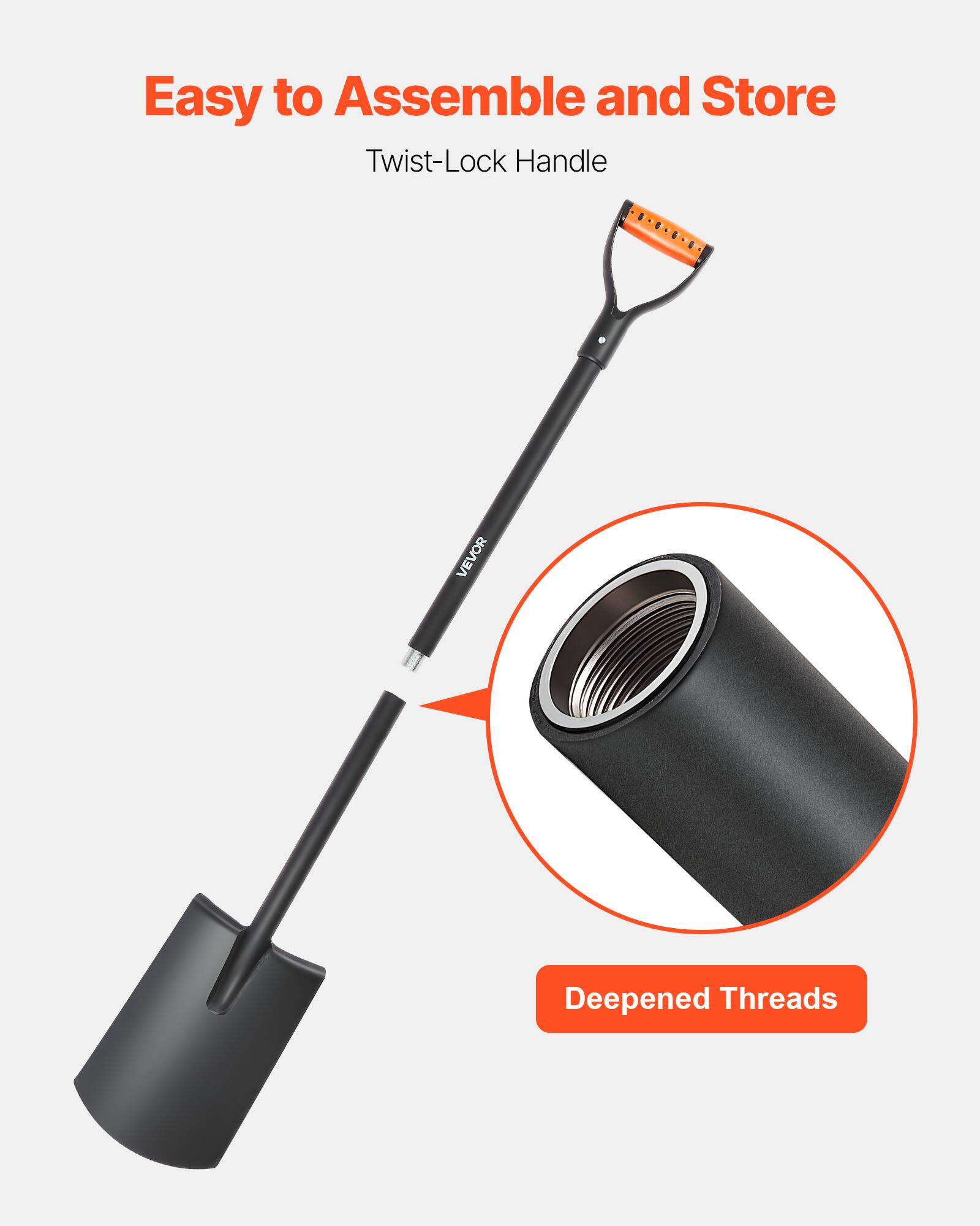 Easy to Assemble and Store  
Twist-Lock Handle  
Deepened Threads