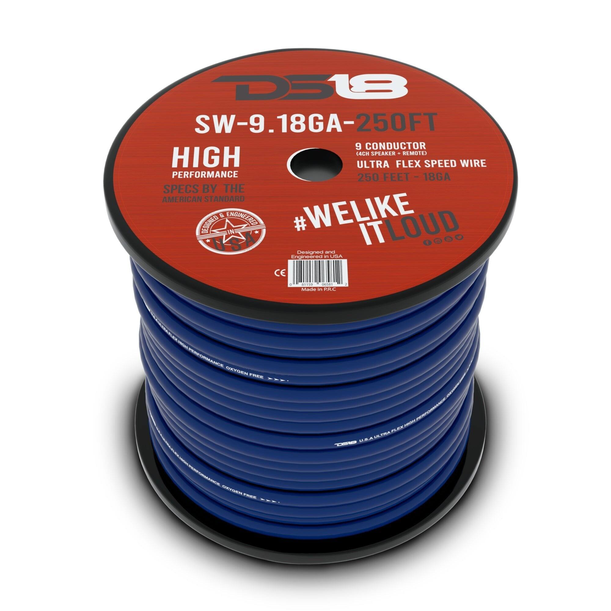 D518 SW-9.18GA-250FT  
9 CONDUCTOR (4CH SPEAKER + REMOTE)  
HIGH ULTRA FLEX SPEED WIRE PERFORMANCE  
250 FEET - 18GA  
SPECS BY THE AMERICAN STANDARD  
DESIGNED & ENGINEERED IN USA  
#WELIKEITLOUD  
Designed and Engineered in USA  
CE  
#1159 00581  
Made in PRC  
PERFORMANCE OXYGEN FREE  
FLEX NEW U.S.A. ULTRA ERSECL  
OXYGEN FREE