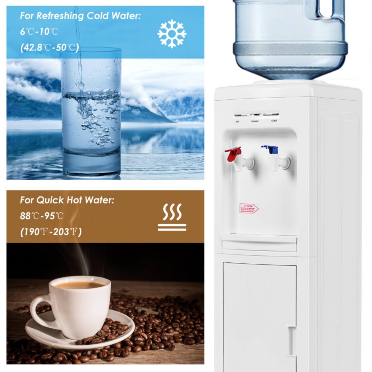 For Refreshing Cold Water:  
6°C-10°C  
(42.8°F-50°F)

For Quick Hot Water:  
88°C-95°C  
(190°F-203°F)