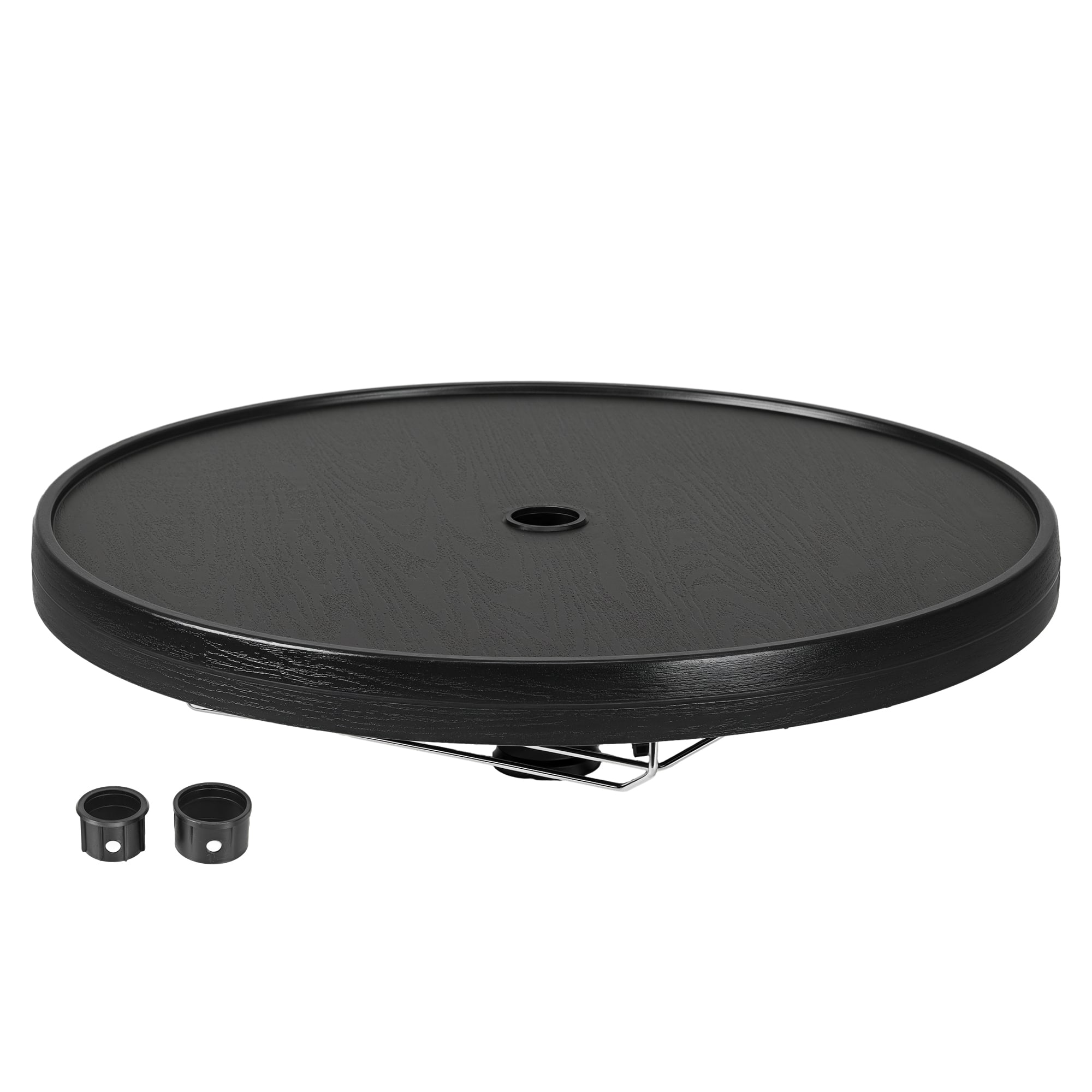 Outsunny - 23.5" Beach Umbrella Table Tray with Wine Glass Holder, Foldable Towel Rack, Instant Portable Beach Tables - Black