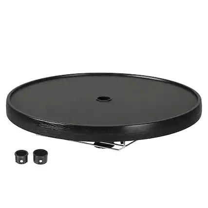 Front. Outsunny - 23.5" Beach Umbrella Table Tray with Wine Glass Holder, Foldable Towel Rack, Instant Portable Beach Tables - Black.