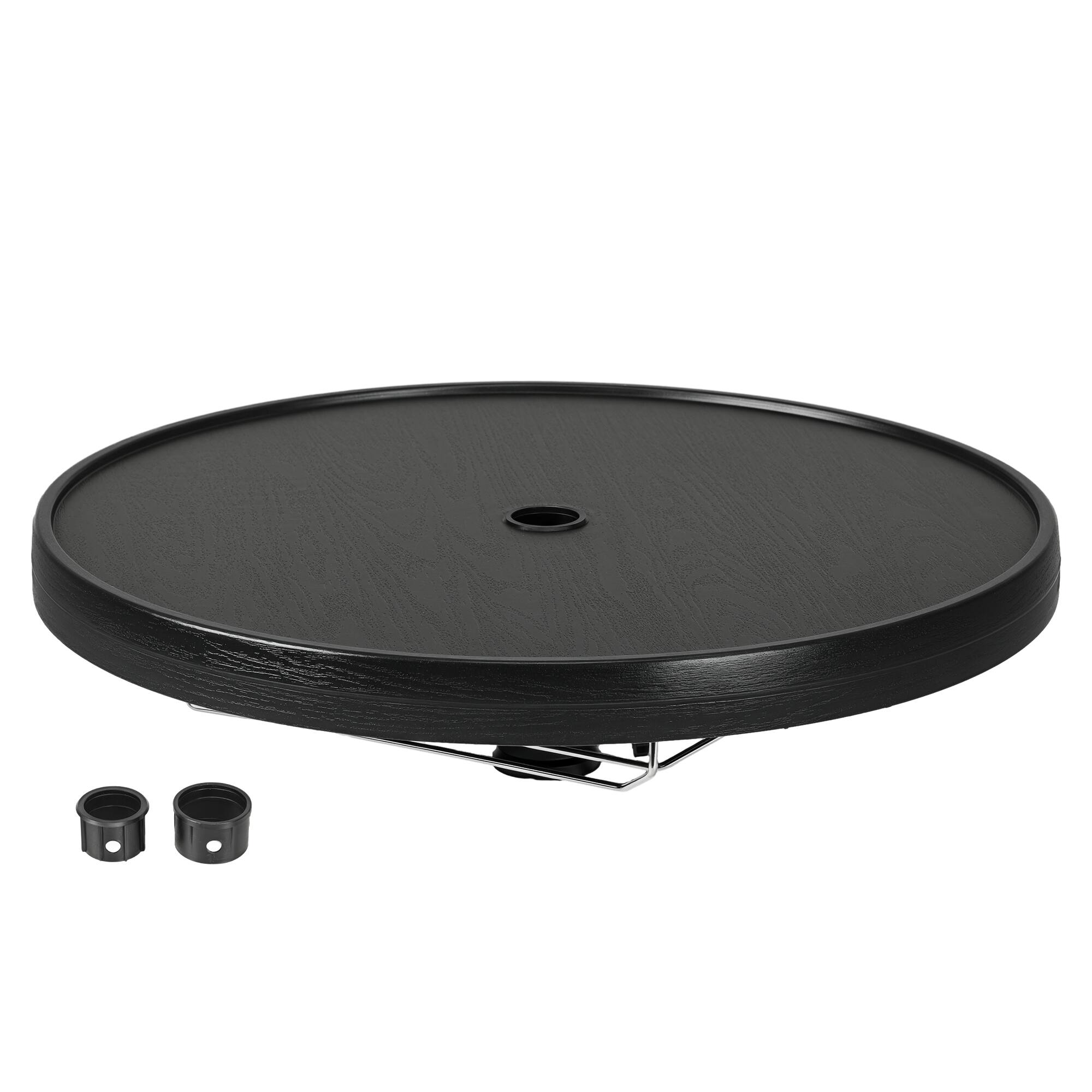 Front. Outsunny - 23.5" Beach Umbrella Table Tray with Wine Glass Holder, Foldable Towel Rack, Instant Portable Beach Tables - Black.