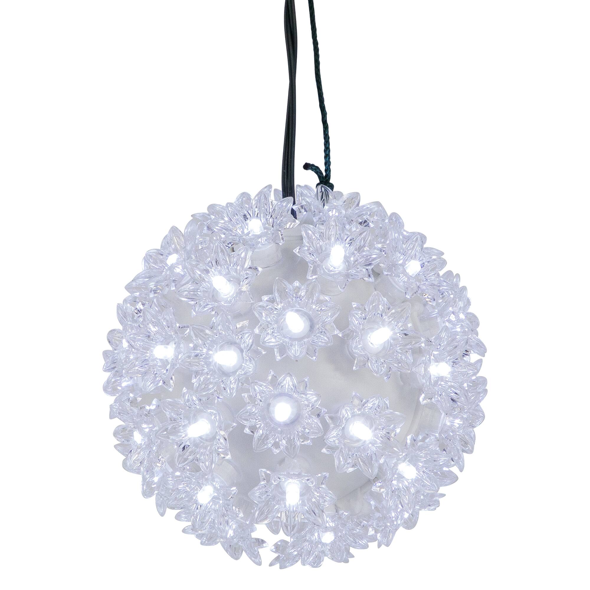 Alt View 1. Northlight - LED Lighted Starlight Hanging Sphere Outdoor Christmas Decoration - 6" - Pure White - 13' Green Wire - White.
