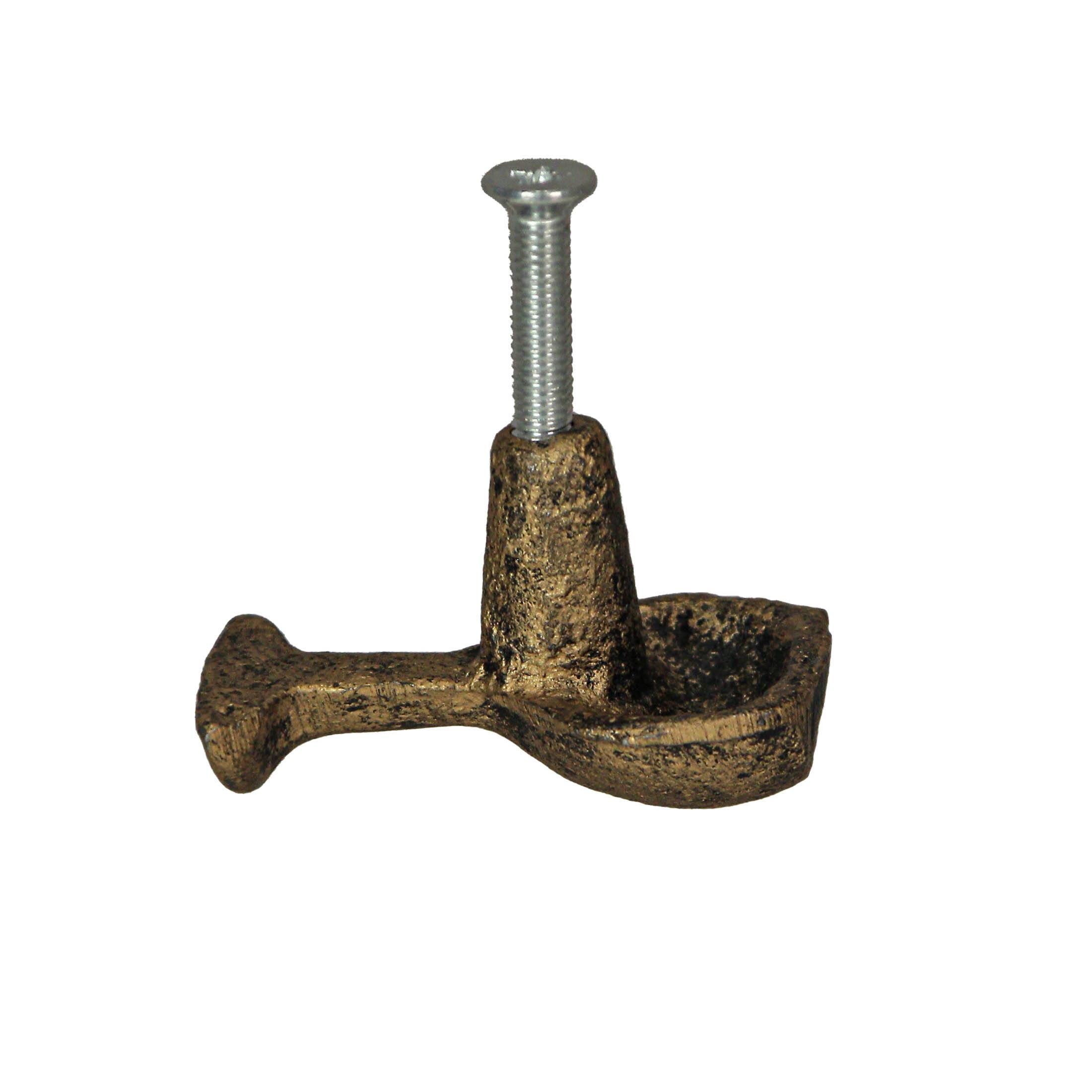 Alt View 2. Zeckos - Antique Gold Finish Cast Iron Wine Glass Cabinet Knob Drawer Pulls Set of 6 - Gold.