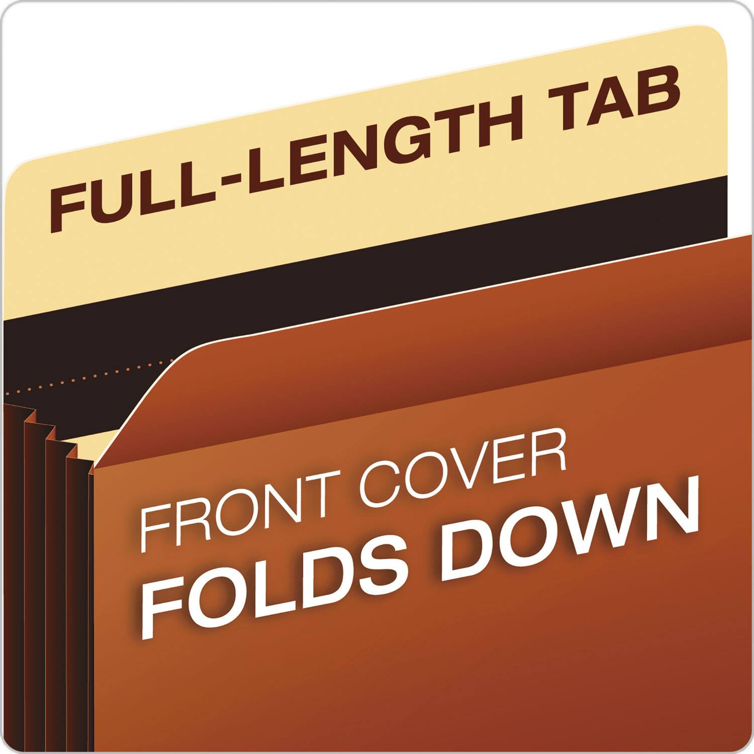 FULL-LENGTH TAB  
FRONT COVER FOLDS DOWN