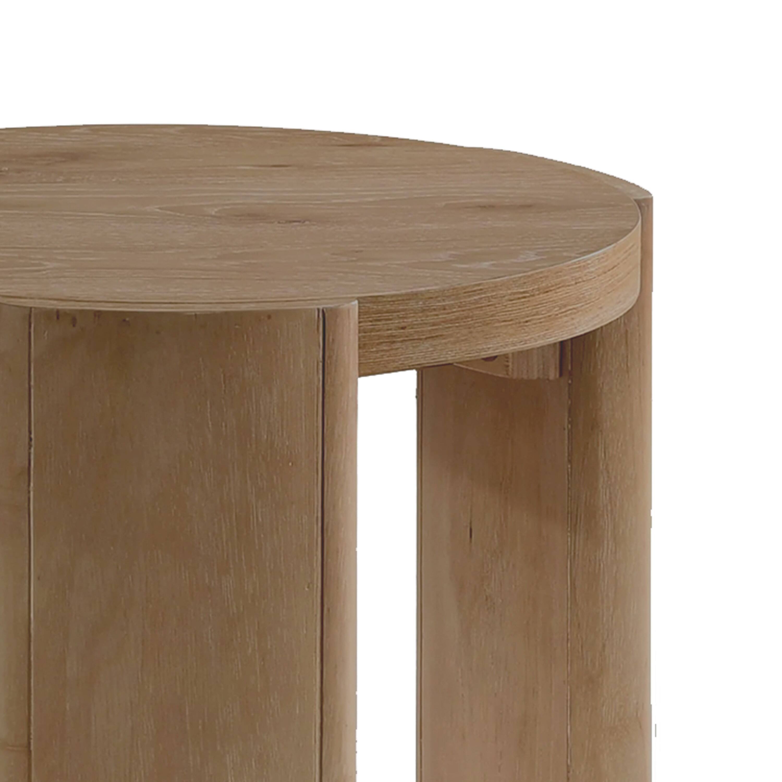 Alt View 2. Manhattan Lane - Timore End Table, Round 20 Inch Oak Brown Wood Top, Plinth Base - Natural Oak Brown.
