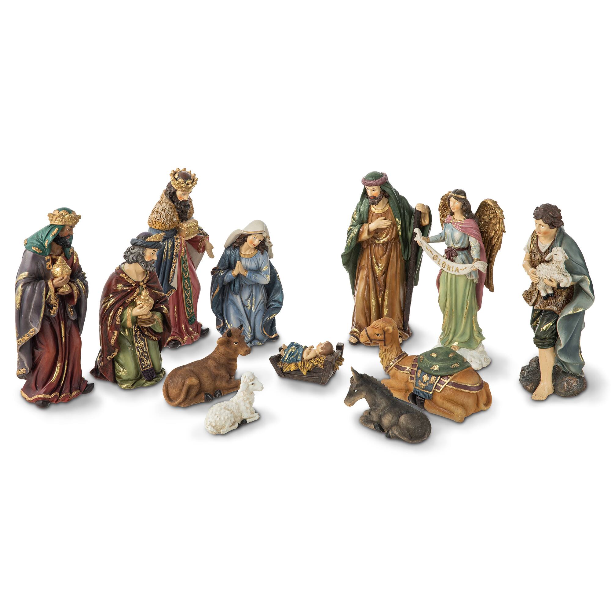 Angle. Glitzhome - 12pcs Resin Nativity Figurine Set - Multi-Colored.