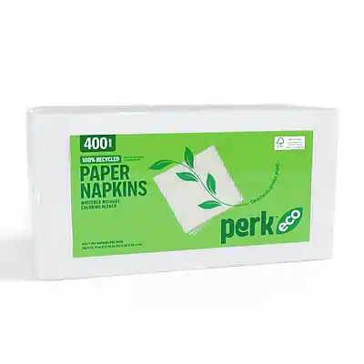 400 | 100% RECYCLED PAPER NAPKINS WHITENED WITHOUT CHLORINE BLEACH
perk eco