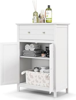 Gymax - Bathroom Storage Cabinet Free Standing Large Drawer W/Adjustable Shelf - White
