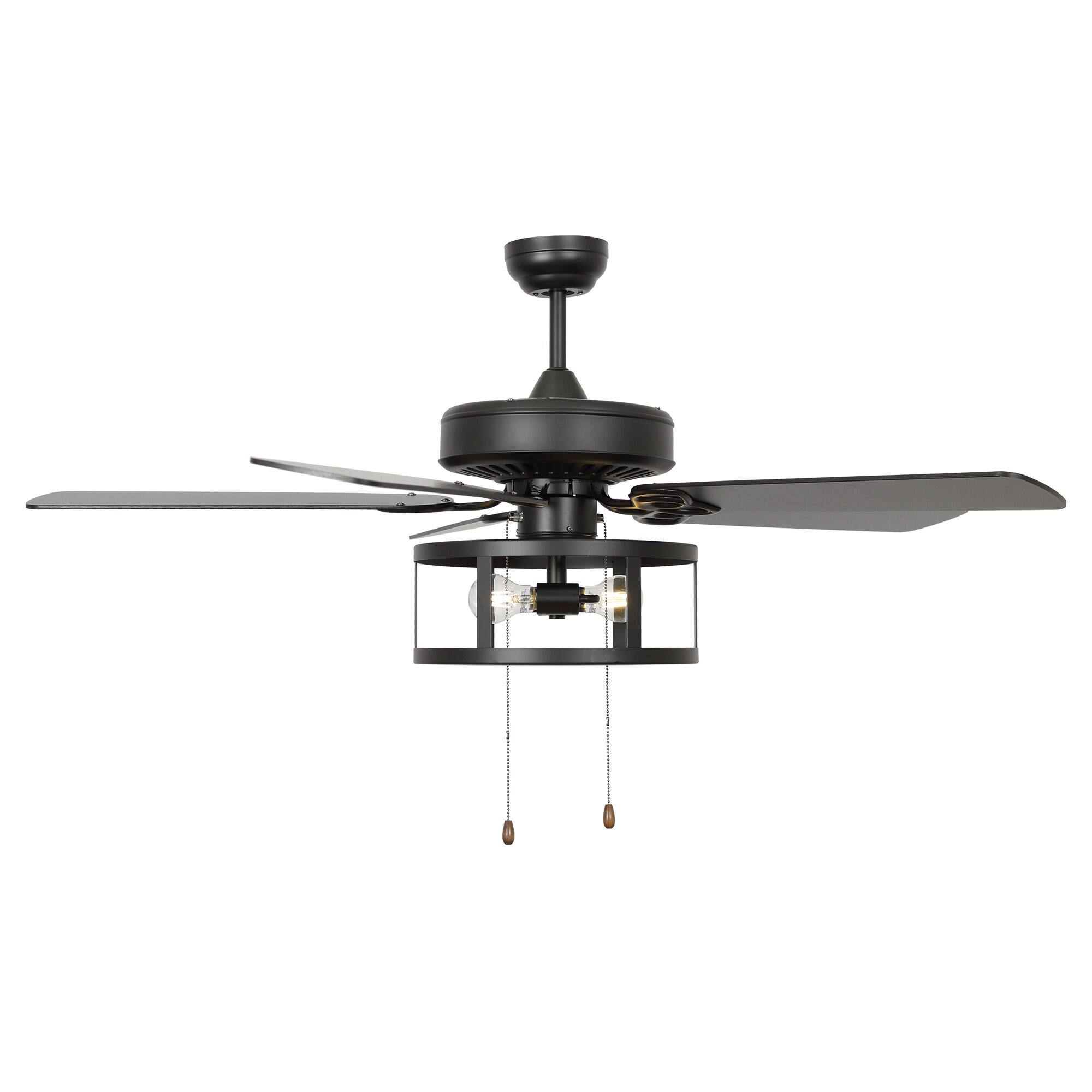 Alt View 7. Parrot Uncle - 52" Industrial 2-Light Blacke Ceiling Fan with Pull Chain Control - Black.