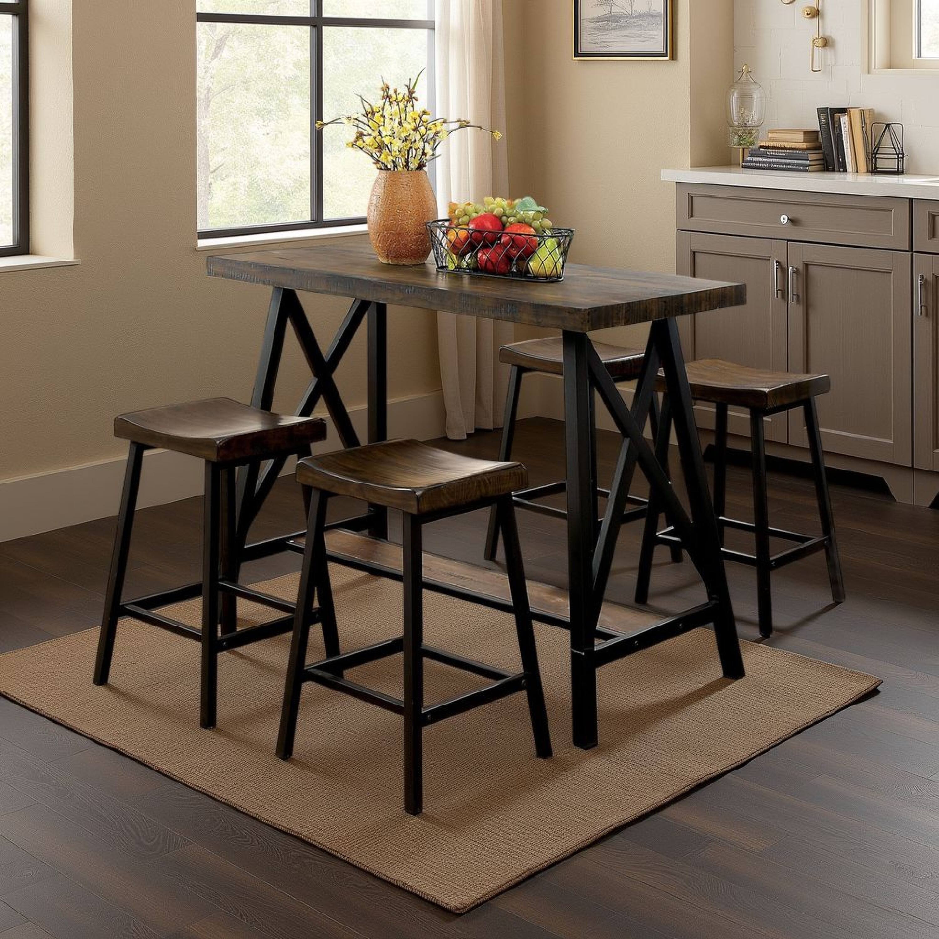 Alt View 5. Manhattan Lane - Wooden Counter Height Table With Angled Metal Legs - Black And Brown.
