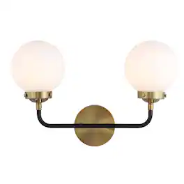 Jonathan Y - Caleb 18" 2-Light Contemporary Transitional Iron/Glass LED Vanity Light, /White - Brass Gold/Black