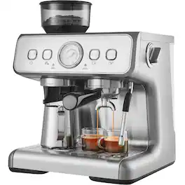 Loheer - Espresso Machine with Grinder 15 Bar Semi-Automatic Coffee Maker with Milk Frother Steam Wand PID Control - Silver