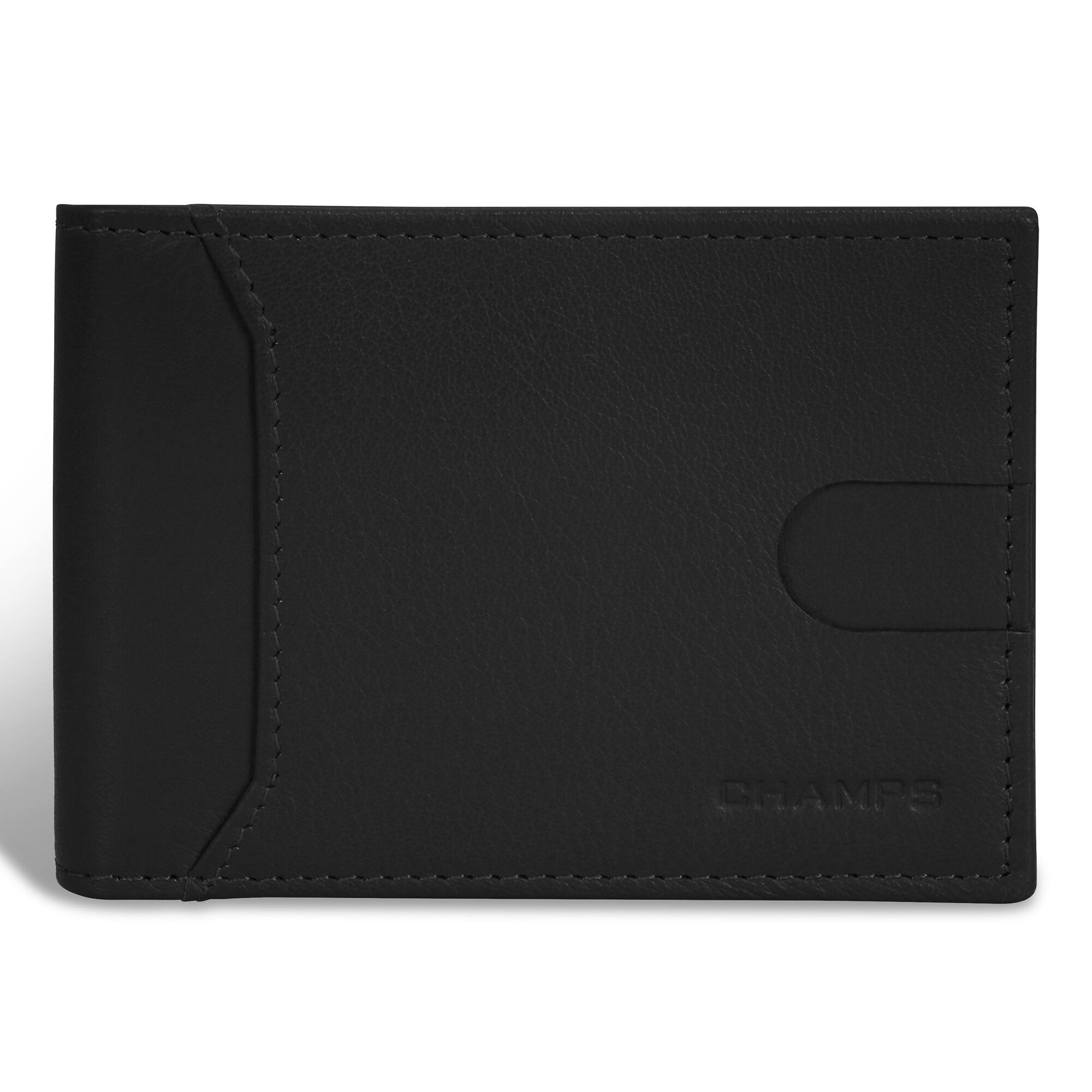 Front. Champs - Onyx Collection Leather Bi-Fold Clip Wallet - Black.