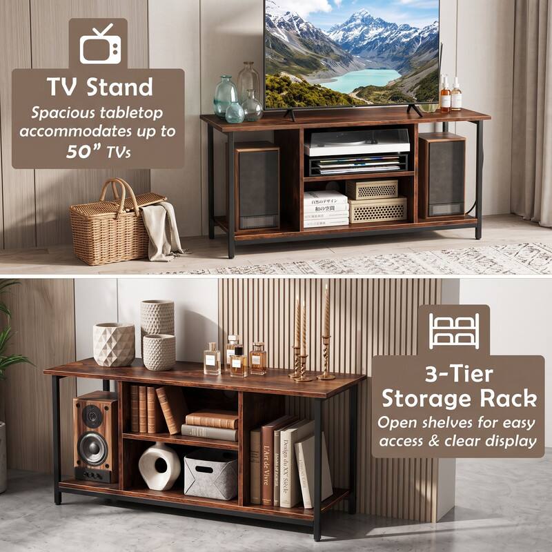TV Stand  
Spacious tabletop accommodates up to 50" TVs

L'Art de Vivre  
Design du XXe Siècle

3-Tier Storage Rack  
Open shelves for easy access & clear display