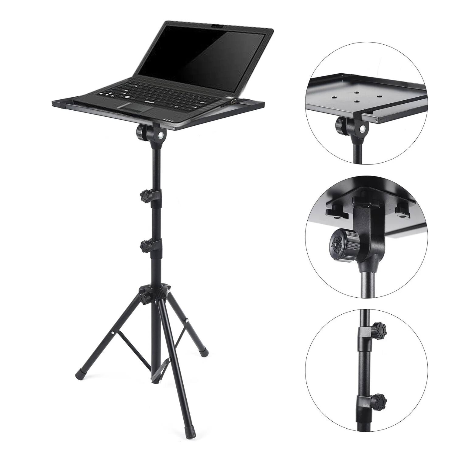 Back. Stock Preferred - Adjustable Mobile Projector Floor Stand Laptop Holder with Tray - Black.
