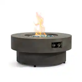 Boyel Living - 34-inch Round Propane Fire Pit Table, 50,000BTU Outdoor Fire Pit Table with Round Burner Lid, Glass Rocks, and Cover - Gray